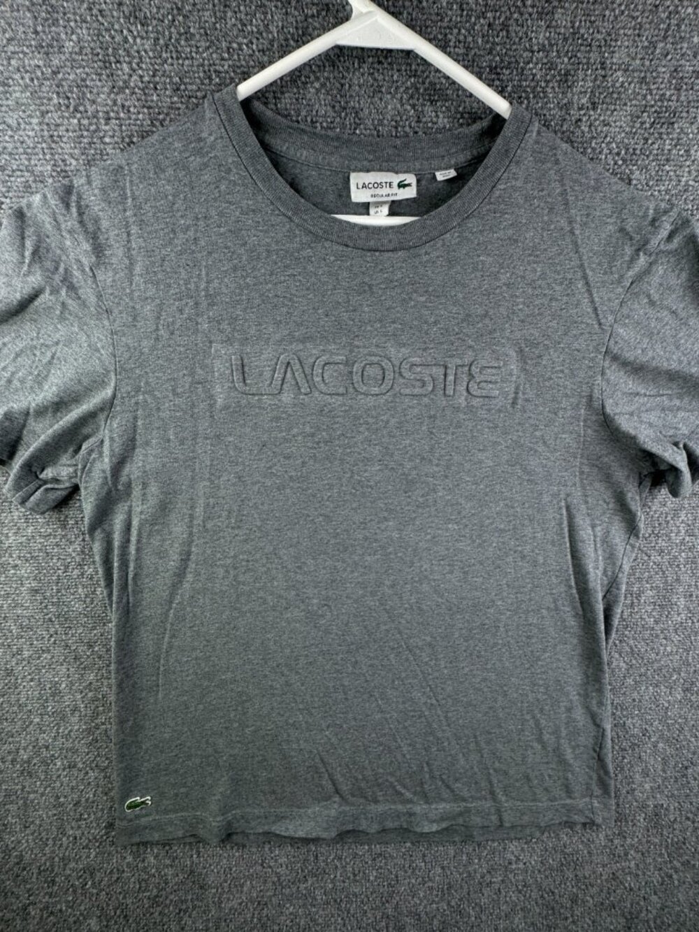 Lacoste Gray 3D Logo T Shirt Large (5) Short Sleeve Cotton Regular Fit Adult